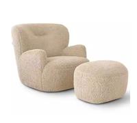 Chaise d'appoint Moderne en Tissu Teddy avec Pouf, Fauteuil rembourré pivotant à 360 ° for Salon et Chambre à Coucher(B)