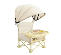 Chaise D'appoint Pliable Pour Bébé - Siège D'alimentation Portable Avec Plateau Mobile Et Pare-soleil | Conception Compacte Légère Pour L'utilisation Extérieure De Plage De Camping De Tables À Manger