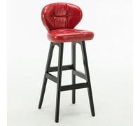 Chaise de Bar à Quatre Pieds en Bois Massif Européen, Tabouret Haut de Bar avec Dossier et Repose-Pieds, Adapté Aux Restaurants, Bars, Cafés, Îles(Red-c)