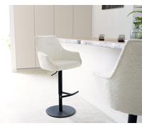 Chaise-de-bar Alja-Flex Bouclé Blanc Pied pivotant réglable en hauteur Métal noir pivotant Ressorts ensachés