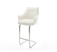 Chaise-de-bar Alja-Flex Bouclé doux Beige Pied cantilever acier inoxydable Argent Ressort ensaché