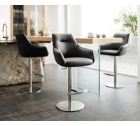 Chaise-de-bar Alja-Flex cuir véritable noir pied pivotant réglable en hauteur acier inoxydable pivotant ressorts ensachés