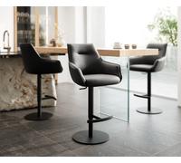 Chaise-de-bar Alja-Flex cuir véritable noir pied pivotant réglable en hauteur métal noir pivotant ressorts ensachés