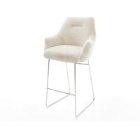 Chaise-de-bar Alja-Flex Peluche Crème-blanc Pied trapèze acier inoxydable Argent Ressort ensaché