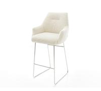 Chaise-de-bar Alja-Flex Tissu teddy Beige Pied trapèze acier inoxydable Argent Ressort ensaché