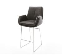 Chaise-de-bar Clea-Flex Microfibre Anthracite vintage Pied trapèze acier inoxydable Argent