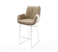 Chaise-de-bar Clea-Flex Microfibre Beige vintage Pied trapèze acier inoxydable Argent
