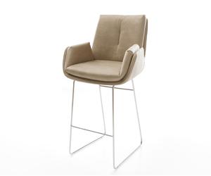 Chaise-de-bar Clea-Flex Microfibre Beige vintage Pied trapèze acier inoxydable Argent