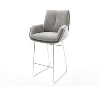 Chaise-de-bar Clea-Flex, tissu structuré Soft gris, piètement en acier inoxydable, ressorts ensachés