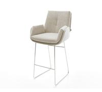 Chaise-de-bar Clea-Flex Tissu tissé doux Beige Pied trapèze acier inoxydable Argent