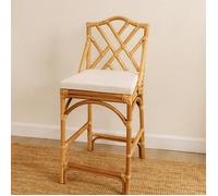 Chaise de Bar en Rotin avec Coussin Blanc ""Murcia"" - L 45 x P 40 x H 115 cm - Tabouret Haut Extérieur ou Intérieur