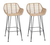 vidaXL Chaise de bar en rotin et métal, Dossier haut, Repose-pieds, Naturel, 55x52x92 cm
