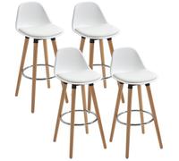 HOMCOM Lot de 4 tabourets de Bar Style scandinave Hauteur 70 cm avec Pieds en Bois et Repose-Pieds en Acier - Blanc