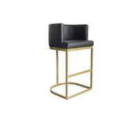 Menzzo Chaise de Bar NOELLIE Simili Cuir Noir & Pieds métal doré - Tabouret Design avec Dossier - Hauteur d'assise 71 cm - Idéal îlot Central & Cuisine Moderne