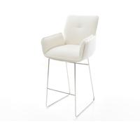 Chaise-de-bar Nela-Flex Bouclé doux Beige Pied trapèze acier inoxydable Argent