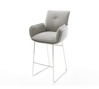 Chaise-de-bar Nela-Flex Tissu structuré doux Gris Pied trapèze acier inoxydable Argent