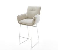 Chaise-de-bar Nela-Flex Tissu tissé doux Beige Pied trapèze acier inoxydable Argent