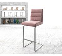 Chaise-de-bar Pela-Flex velours rosé chaise cantilever acier plat inoxydable