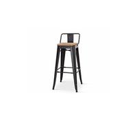 KOSMI - Chaise de bar, tabouret moyen style industriel avec petit dossier en métal noir mat et assise en bois naturel clair Noir
