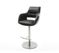 Chaise-de-bar Yago-Flex cuir véritable noir pied pivotant réglable en hauteur acier inoxydable pivotant ressorts ensachés