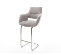 Chaise-de-bar Yago-Flex velours côtelé Gris argenté Piétement luge plat Acier inoxydable Ressorts ensachés