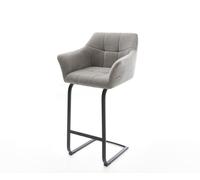 Chaise-de-bar Yulo-Flex Tissu structuré doux Gris Pied cantilever plat noir Noir