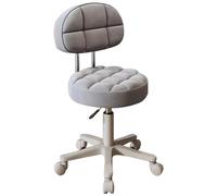 Chaise de barbier ronde pivotante réglable avec roulettes - Chaise de maquillage et de bureau pour chambre de fille, salon et salon de manucure - Tabouret confortable gris avec dossier