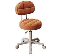 Chaise de barbier ronde réglable avec roulettes - Tabouret pivotant pour salon de maquillage et salon de manucure avec dossier confortable pour chambre à coucher, salon et décoration de salon de