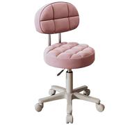 Chaise de barbier ronde réglable rose avec roulettes - Tabouret pivotant pour salon de maquillage et salon de manucure - Chaise de bureau moderne à dossier confortable pour chambre de fille et