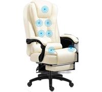 Chaise de bureau à dossier haut en cuir avec design rotatif, coussin confortable en latex, repose-pieds et tabouret de jeu, blanc mat C