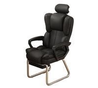 Chaise de bureau à dossier haut en cuir synthétique doux avec base en traîneau argenté sans roulettes (noir)