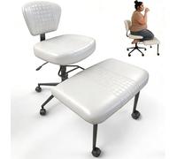 Chaise de Bureau à Jambes Croisées - Fauteuil Ergonomique en PU avec Assise Élargie, Allongée et Épaissie, Siège de Méditation, Réglable en Hauteur, Roulettes, Pivotant 360°, Idéal pour TDAH, Blanc