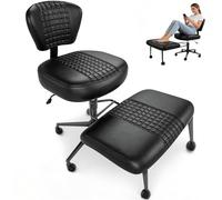 Chaise de Bureau à Jambes Croisées, Fauteuil Ergonomique en PU avec Assise Élargie, Allongée et Épaissie, Siège de Méditation, Réglable en Hauteur, Roulettes, Pivotant 360°, Idéal pour TDAH, Noir