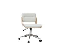 Chaise de bureau à roulettes design blanc, bois clair et acier chromé ARAMON