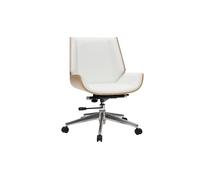 Chaise de bureau à roulettes design blanc, bois clair et acier chromé CURVED