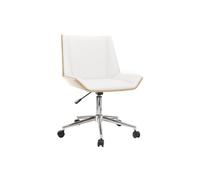 Chaise de bureau à roulettes design blanc, bois clair et acier chromé MELKIOR