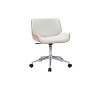 Miliboo - Chaise de bureau à roulettes design blanc, bois clair et acier chromé RUBBENS