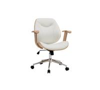 Chaise de bureau à roulettes blanc, bois clair et acier chromé yorke
