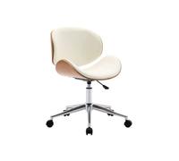 sweeek - Chaise de Bureau à roulettes Bois courbé avec placage Effet chêne et Assise Blanche