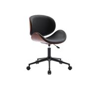 Chaise de bureau à roulettes bois courbé avec placage effet noyer et assise noire