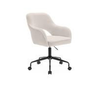 Chaise de bureau à roulettes bouclettes blanche. Jim. L 60 x P 62 x H 89 / 99cm.