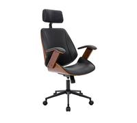 sweeek - Chaise de Bureau à roulettes décor Bois courbé placage Effet Noyer et Simili Cuir Noir