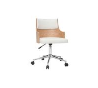 Miliboo - Chaise de bureau à roulettes design blanc, bois clair et acier chromé MAYOL