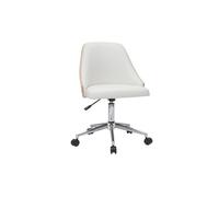 Chaise de bureau à roulettes design blanc, bois clair et acier chromé QUINO