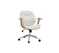 Chaise de bureau à roulettes design blanc, bois clair et acier chromé YORKE