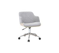 Chaise de bureau à roulettes design en tissu effet velours texturé gris, bois clair et acier chromé SANDRO