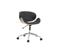 Chaise de bureau à roulettes design noir, bois clair et acier chromé WALNUT