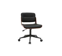 Chaise de bureau à roulettes design noir, bois foncé noyer et métal noir ARAMON