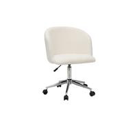 Chaise de bureau à roulettes en tissu effet laine bouclée blanc cassé et acier chromé VANITY