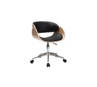 Chaise de bureau à roulettes design noir, bois clair et acier chromé BENT